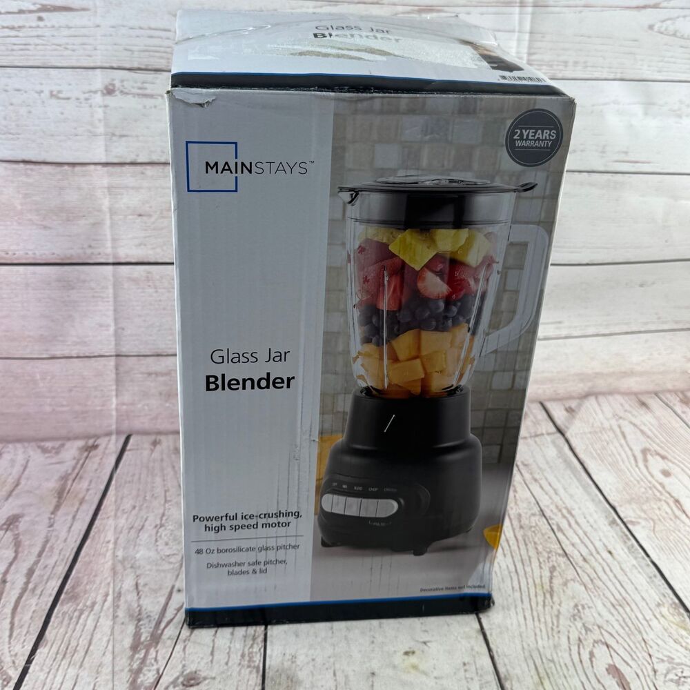 Mainstays MS940340791413 Glass Jar Blender 48 Oz Black Ice Crushing